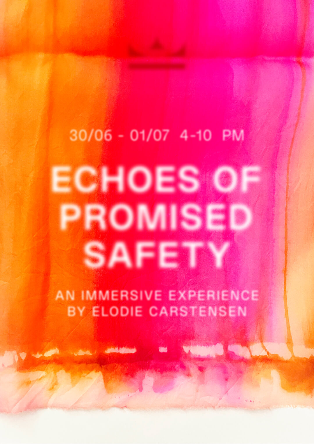 Veranstaltungsplakat in rot/gelb-Tönen für Echoes Of Promised Safery